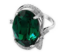 Original Crystals Schöner Ring Spezial Smaragd Sterling Silber 925 Zertifikat, Silber, Kristall von ARANDE Jewelry SWAROVSKI Crystals