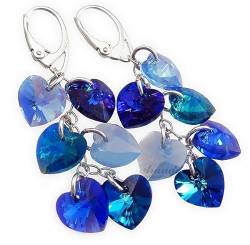 Swarovski Kristalle lange schöne Ohrringe Blau Herzen Sterling Silber 925 Zertifikat von ARANDE Jewelry SWAROVSKI Crystals
