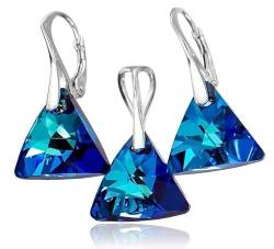 Wunderschöne Ohrringe mit Kristallen, Blau, Trio, Sterlingsilber von ARANDE Jewelry SWAROVSKI Crystals