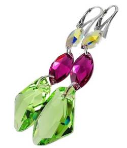 Sprudelnd Neon Peridot Kristall Silberohrringe, Sterling Silber 925, Zertifikat von ARANDE