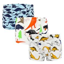 ARERWA Jungen Boxershorts Dinosaurier Cartoon Muster Kinder Unterwäsche Baumwolle Boxershorts Coole Jungen Unterhosen, 3er Pack, 2-4 Jahre alt blau weiß von ARERWA