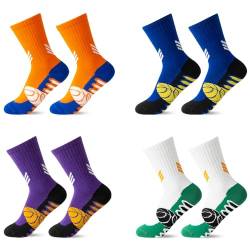 ARERWA Kinder Basketball Socken - 4 Paar Crew Sportsocken Kinder Jathletische Baumwoll Socken für Fußball Rugby Tennis 13-16 Jahre Jungen Mädchen von ARERWA