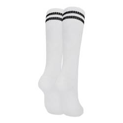 Kinder Fußballsocken Atmungsaktive Lange Gestreifte Unisex-Sportsocken Fußball Socken Crew Socken Kniestrümpfe Lauf- und Trainingssportsocken Jungen Mädchen 3-6 Jahre, Weiß mit schwarzen Streifen von ARERWA