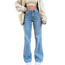 ARESU Damen Jeans mit weitem Bein, Herbst und Winter, Kleidung, hohe Taille, gerade, übergroß, lockere Flare-Jeans, Hose, Streetwear-aM von ARESU