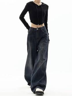 ARESU Vintage Damen Jeans mit weitem Bein, Harajuku, Baggy-Denim-Hose, übergroße Streetwear, Y2k-Herbsthose, koreanische Mode, Foto, S von ARESU