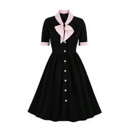 Damen Vintage Schleife Solides Kleid Retro Rockabilly 2023 Elegante Cocktailparty 1950er 40er Jahre Swingkleid Sommerkleid Kurze Ärmel-2-XL von ARESU
