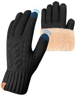 ARFNKIM Damen Winterhandschuhe mit Fleecefutter, Touchscreen Warme Gedehnt Dicke Strickhandschuhe Wollhandschuhe Thermohandschuhe Outdoor Winter Geschenke für Herren und Damen (schwarz) von ARFNKIM