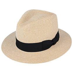 Panama Fedora Hut aus Papierstroh, knautschbar, faltbar, mit Band und verstellbarem Schweißband in Farben, natur, 58 von ARG