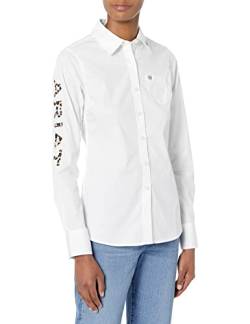 ARIAT Damen Team Kirby Stretch Shirt Hemd, Weiß mit Leoparden-Logo, XS von ARIAT
