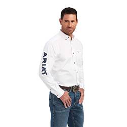 ARIAT Herren T-Shirt mit Team-Logo, Twill, Klassische Passform Hemd, Weiß/Olympia-Blau, L von ARIAT