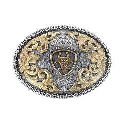 Ariat Men's Oval Floral Filigree Belt Buckle, Silver, Gold, OS von ARIAT