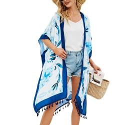 ARIMIA Strand Kimono Damen Kimono Lang Strandkleid Sommer Urlaub Strandkleider Strandponcho Pareo Badeanzug Bikini Cover Up (Blau) von ARIMIA