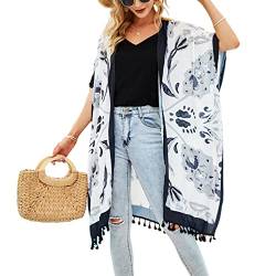 ARIMIA Strand Kimono Damen Kimono Lang Strandkleid Sommer Urlaub Strandkleider Strandponcho Pareo Badeanzug Bikini Cover Up (Schwarz) von ARIMIA