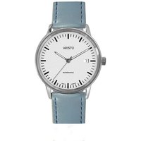 ARISTO Automatikuhr 4H239-L, Unisex Bauhaus Automatikuhr, mit Lederband in Hellblau - Made in Germany von ARISTO