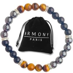 ARMONY PARIS Chakra Armband Echte Steine Damen Männer Tigerauge Hämatit Schwarzer Obsidian Perlen 10 mm oder 8 mm… von ARMONY PARIS