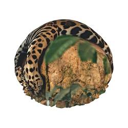 Afrikanische Wildtiere Leopard On Rock Print Duschhaube für Frauen Wiederverwendbare Doppelschicht Stoff Duschkappen Mädchen Haarkappen von AROONS