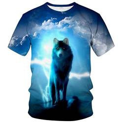 ARORALS Herren Wolf T-Shirt Sommer Kurzarm Tees Tops Tier Thema Sweatshirt Realistische Grafik Shirt, Blau, XX-Large von ARORALS