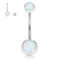 AROWRO 14G Belly Button Ring 14mm Long Belly Ring Belly Piercing Silver Belly Button Piercing Titanium Navel Ring White Opal Vch Jewelry Vch Navel Piercing Jewelry For Women Men von AROWRO