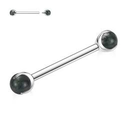 AROWRO 14G Nippel Zunge Brücke Piercing Schmuck Silber Nippel Zunge Ringe G23 Titan Nippel Zunge Schmuck mit Innengewinde Nippel Piercing Set für Frauen 12mm Grün Rutilated Quartz Nippel Piercing von AROWRO