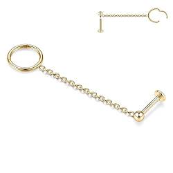 AROWRO 16G Kette Ohrringe Conch Hoop Ohrringe für Frauen Double Piercing Dangle Kette Knorpel Hoop Ohrringe Ball Labret Ohrstecker 316L Chirurgenstahl Nasenring Hoop 8mm Bar Gold von AROWRO