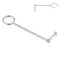 AROWRO 16G Kettenohrringe Conch Hoop Ohrringe für Frauen Double Piercing Dangle Kette Knorpel Hoop Ohrringe Cubic Zirkonia Labret Stud Ear 316L Chirurgenstahl Nasenring Hoop 8mm Bar Silber von AROWRO