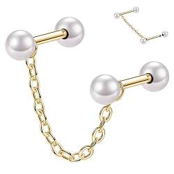 AROWRO 16G Knorpel Helix Tragus Piercing Schmuck Gold Knorpel Ohrstecker Perlenkugel Muschel Helix Tragus Ohrstecker 316L Chirurgenstahl Helix Knorpel Barbell Ohrring Knorpelschmuck 8mm Bar von AROWRO