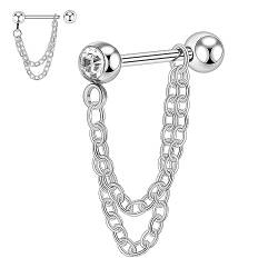 AROWRO 16G Knorpel Ohrring Stud Knorpel Helix Tragus Piercing Schmuck Double Chian Conch Helix Tragus Ohrring Stud 316L Chirurgenstahl Helix Cartialge Barbell Ohrring Silver Cartilage Jewelry 6mm Bar von AROWRO