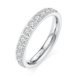 AROWRO 3mm Frauen Titan Ewigkeitsring Zirkonia Engagement Jahrestag Ring Ehering Größe 5 bis 9 (Silber, 5) von AROWRO