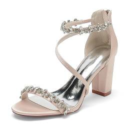 ARPINO Blockabsatz Brautschuhe Damen Offener Zeh Strass Knöchelriemen Hochzeit Kleid Abendschuhe Mit Reißverschluss,Champagne,37 EU von ARPINO