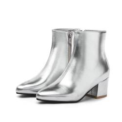 ARPINO Damen Stiefeletten mit Blockabsatz und Seitlichem Reißverschluss Spitze Zehen Kurzschaft Stiefel,Silber,42 EU von ARPINO