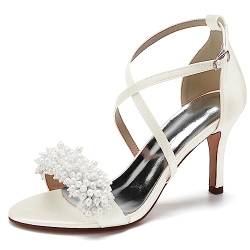 ARPINO Sommer Brautschuhe Für Frauen Offene Zehen Hoch Absatz Pumps Satin Hochzeitsschuhe Mit Perlen,Elfenbein,37 EU, 65759298-IVORY-6 von ARPINO