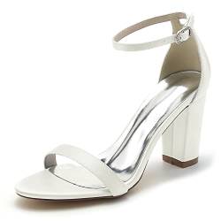 Damen Sandalen Mit Blockabsatz Knöchelriemen Elfenbein Hochzeit Schuhe Offene Zehen Brautschuhe,Elfenbein,37 EU von ARPINO