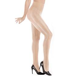 ARRUSA Damenstrumpfhose mit Fuß, sehr sexy, glänzend, durchsichtig, Seide, sehr schimmernd, hohe Taille - Beige - Einheitsgröße von ARRUSA