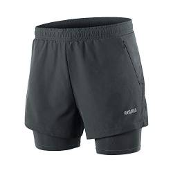 ARSUXEO Herren 2 in 1 Laufshorts Atmungsaktive Reißverschlusstasche B202 Dunkelgrau L von ARSUXEO