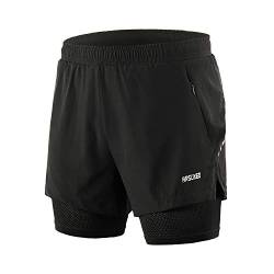 ARSUXEO Herren 2 in 1 Laufshorts Atmungsaktive Reißverschlusstasche B202 Schwarz L von ARSUXEO