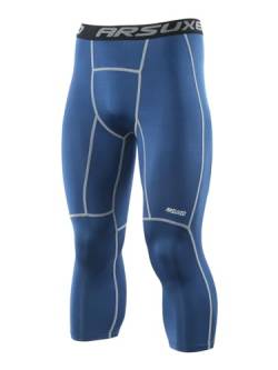 ARSUXEO Herren 3/4 Kompression Strumpfhosen Männer Laufen Leggings Capri Hosen Sport Fitnessstudio K75 Farbe Blau Größe L von ARSUXEO
