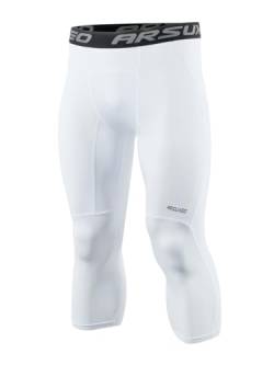 ARSUXEO Herren 3/4 Kompression Strumpfhosen Männer Laufen Leggings Capri Hosen Sport Fitnessstudio K75 Farbe Weiß Größe XL von ARSUXEO