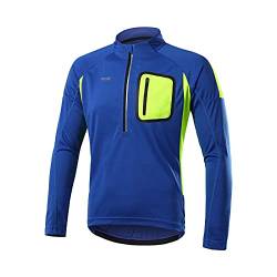 ARSUXEO Herren Fahrradtrikot, Lange Ärmel, Mountainbike-Hemd, 4 Taschen, Radsport-Trikots & -Shirts für Herren 6032 Blau XL von ARSUXEO