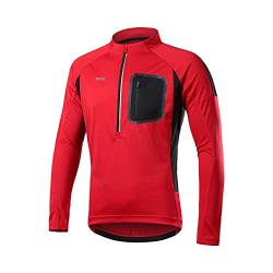 ARSUXEO Herren Fahrradtrikot, Lange Ärmel, Mountainbike-Hemd, 4 Taschen, Radsport-Trikots & -Shirts für Herren 6032 Rot XL von ARSUXEO