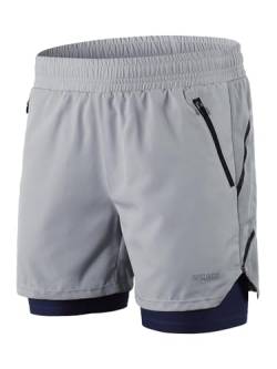 ARSUXEO Herren Laufshorts 2 in 1 Laufen Running Shorts Aktiv Turnhose mit 2 Reißverschlusstaschen B191 Grau M von ARSUXEO