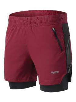 ARSUXEO Herren Laufshorts 2 in 1 Laufen Running Shorts Aktiv Turnhose mit 2 Reißverschlusstaschen B191 Rot L von ARSUXEO