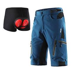 ARSUXEO Herren Radhose Loose Fit MTB Shorts Wasserabweisende Outdoor Sporthose mit 7 Taschen 1202 001B Dunkelblau XXL von ARSUXEO
