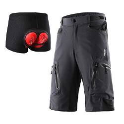 ARSUXEO Herren Radhose Loose Fit MTB Shorts Wasserabweisende Outdoor Sporthose mit 7 Taschen 1202 001B Grau M von ARSUXEO