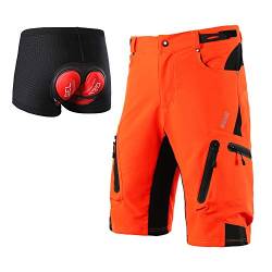 ARSUXEO Herren Radhose Loose Fit MTB Shorts Wasserabweisende Outdoor Sporthose mit 7 Taschen 1202 001B Orange M von ARSUXEO