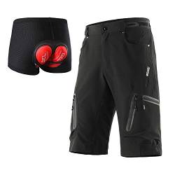 ARSUXEO Herren Radhose Loose Fit MTB Shorts Wasserabweisende Outdoor Sporthose mit 7 Taschen 1202 001B Schwarz XL von ARSUXEO