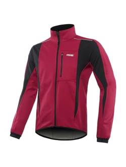 ARSUXEO Herren Radjacke wasserdicht winddicht Winter Thermal Atmungsaktiv Fahrradbekleidung 15K Dunkelrot XXL von ARSUXEO