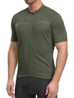 ARSUXEO Herren Radtrikot Kurzarm Slim Fit Bike Fahrrad Biking Shirt für Road Gravel Mountainbike, Grün (Army Green), L von ARSUXEO