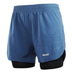 ARSUXEO Laufhose Herren Am Laufen Kurze Hose Gym Shorts mit Kompressionshose 2 in 1 Laufshorts für Fußball, Basketball oder das tägliche Leben B179 blau L von ARSUXEO