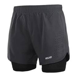 ARSUXEO Laufhose Herren Am Laufen Kurze Hose Gym Shorts mit Kompressionshose 2 in 1 Laufshorts für Fußball, Basketball oder das tägliche Leben B179 grau L von ARSUXEO