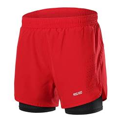 ARSUXEO Laufhose Herren Am Laufen Kurze Hose Gym Shorts mit Kompressionshose 2 in 1 Laufshorts für Fußball, Basketball oder das tägliche Leben B179 rot L von ARSUXEO